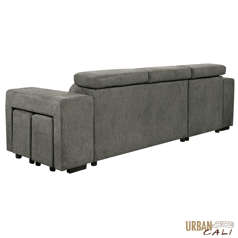 Urban Cali Sectional Sonoma 103.5" Wide Sleeper Sectional Sofa Bed with Reversible Storage Chaise and 2 Stools - Available in 2 Colours