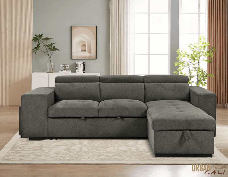 Urban Cali Sectional Sonoma 103.5" Wide Sleeper Sectional Sofa Bed with Reversible Storage Chaise and 2 Stools - Available in 2 Colours