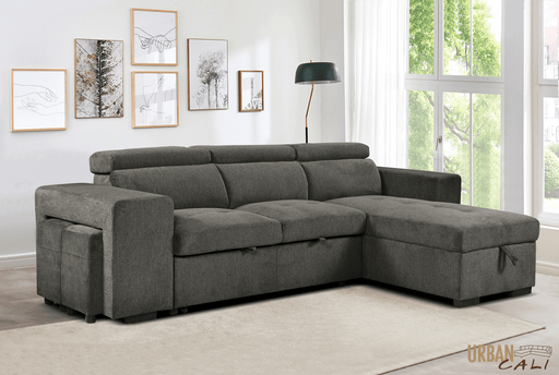 Urban Cali Sectional Sonoma 103.5" Wide Sleeper Sectional Sofa Bed with Reversible Storage Chaise and 2 Stools - Available in 2 Colours