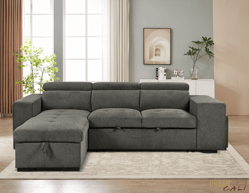 Urban Cali Sectional Sonoma 103.5" Wide Sleeper Sectional Sofa Bed with Reversible Storage Chaise and 2 Stools - Available in 2 Colours