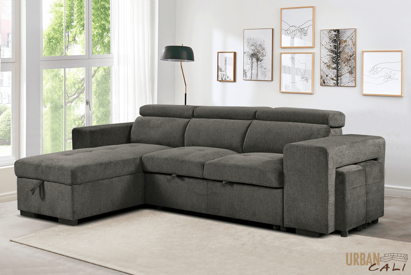 Urban Cali Sectional Sonoma 103.5" Wide Sleeper Sectional Sofa Bed with Reversible Storage Chaise and 2 Stools - Available in 2 Colours