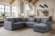 Urban Cali Sleeper Sectional Atherton 123.25" Wide Large Sleeper Sectional Sofa Bed with Storage Chaise in Mecca Grey