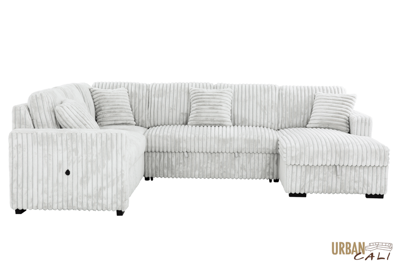 Urban Cali Sleeper Sectional Atherton 123.25" Wide Opulence Plush Minky Corduroy Large Sleeper Sectional Sofa Bed with Storage Chaise - Available in 2 Colours