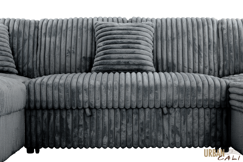 Urban Cali Sleeper Sectional Atherton 123.25" Wide Opulence Plush Minky Corduroy Large Sleeper Sectional Sofa Bed with Storage Chaise - Available in 2 Colours