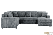 Urban Cali Sleeper Sectional Atherton 123.25" Wide Opulence Plush Minky Corduroy Large Sleeper Sectional Sofa Bed with Storage Chaise - Available in 2 Colours