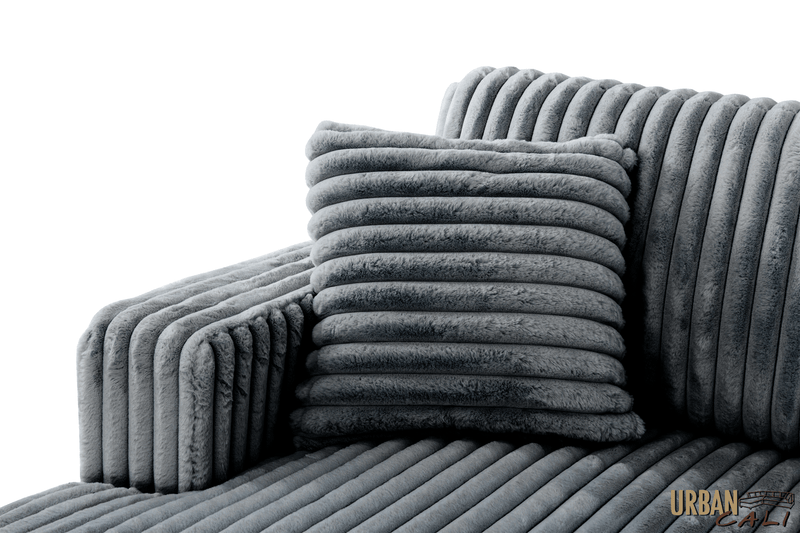 Urban Cali Sleeper Sectional Atherton 123.25" Wide Opulence Plush Minky Corduroy Large Sleeper Sectional Sofa Bed with Storage Chaise - Available in 2 Colours