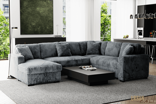 Urban Cali Sleeper Sectional Atherton 123.25" Wide Opulence Plush Minky Corduroy Large Sleeper Sectional Sofa Bed with Storage Chaise - Available in 2 Colours