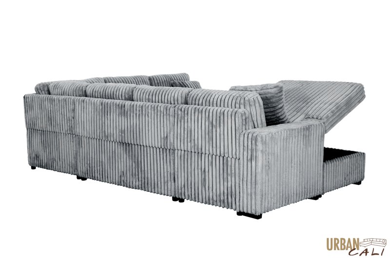 Urban Cali Sleeper Sectional Atherton 123.25" Wide Opulence Plush Minky Corduroy Large Sleeper Sectional Sofa Bed with Storage Chaise - Available in 2 Colours
