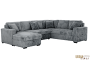 Urban Cali Sleeper Sectional Atherton 123.25" Wide Opulence Plush Minky Corduroy Large Sleeper Sectional Sofa Bed with Storage Chaise - Available in 2 Colours
