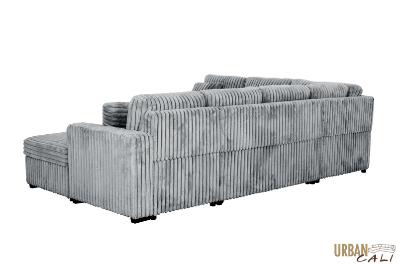 Urban Cali Sleeper Sectional Atherton 123.25" Wide Opulence Plush Minky Corduroy Large Sleeper Sectional Sofa Bed with Storage Chaise - Available in 2 Colours
