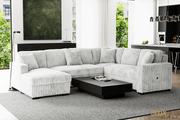Urban Cali Sleeper Sectional Atherton Opulence Plush Light Grey Corduroy Large Sleeper Sectional Sofa Bed with Storage Chaise