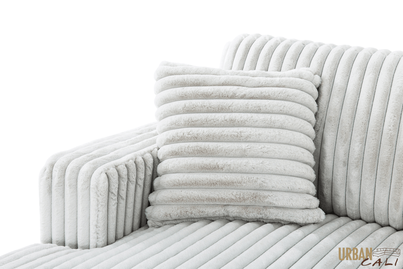 Urban Cali Sleeper Sectional Atherton Opulence Plush Light Grey Corduroy Large Sleeper Sectional Sofa Bed with Storage Chaise