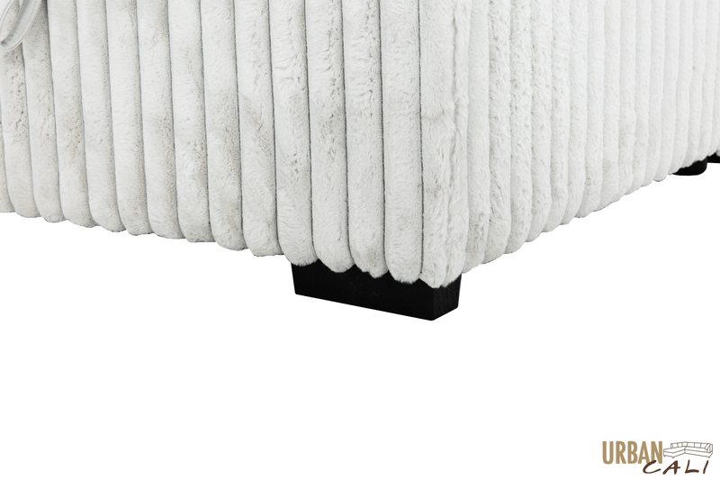 Urban Cali Sleeper Sectional Atherton Opulence Plush Light Grey Corduroy Large Sleeper Sectional Sofa Bed with Storage Chaise