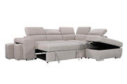 Urban Cali Sleeper Sectional Beige / Right Facing Chaise Pasadena Large Sleeper Sectional Sofa Bed with Storage Ottoman and 2 Stools - Available in 4 Colours