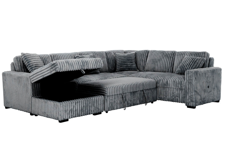 Urban Cali Sleeper Sectional Dark Grey / Left Facing Chaise Atherton 123.25" Wide Opulence Plush Minky Corduroy Large Sleeper Sectional Sofa Bed with Storage Chaise - Available in 2 Colours
