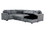 Urban Cali Sleeper Sectional Dark Grey / Right Facing Chaise Atherton 123.25" Wide Opulence Plush Minky Corduroy Large Sleeper Sectional Sofa Bed with Storage Chaise - Available in 2 Colours