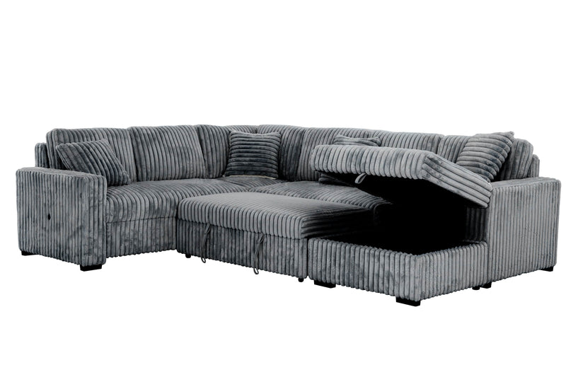 Urban Cali Sleeper Sectional Dark Grey / Right Facing Chaise Atherton 123.25" Wide Opulence Plush Minky Corduroy Large Sleeper Sectional Sofa Bed with Storage Chaise - Available in 2 Colours