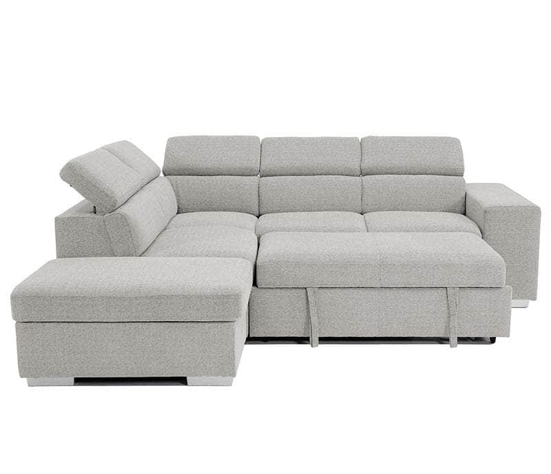 Urban Cali Sleeper Sectional Lacey Stone / Left Facing Chaise Pasadena Large Sleeper Sectional Sofa Bed with Storage Ottoman and 2 Stools - Available in 3 Colours