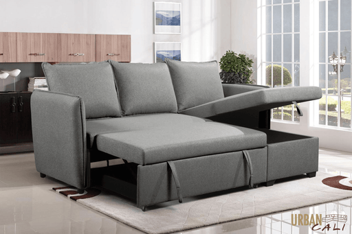 Urban Cali Sleeper Sectional Laguna Sleeper Sectional Sofa Bed with Reversible Storage Chaise in Nela Ash