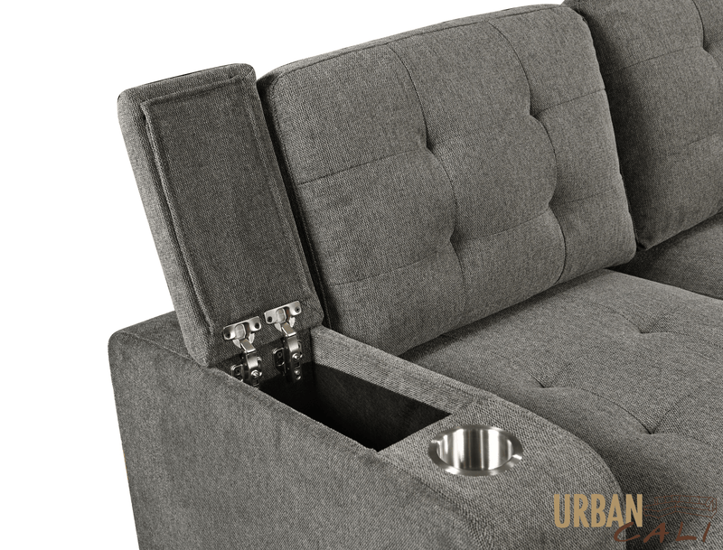 Urban Cali Sleeper Sectional Lancaster 125" Wide U-Shaped Sleeper Sectional Sofa Bed with Storage Chaises in Belfast Charcoal