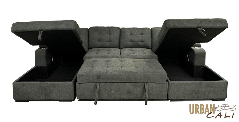 Urban Cali Sleeper Sectional Lancaster U-Shaped Sleeper Sectional Sofa Bed with Storage Chaises in Belfast Charcoal
