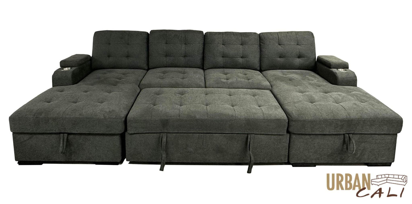 Urban Cali Sleeper Sectional Lancaster U-Shaped Sleeper Sectional Sofa Bed with Storage Chaises in Belfast Charcoal