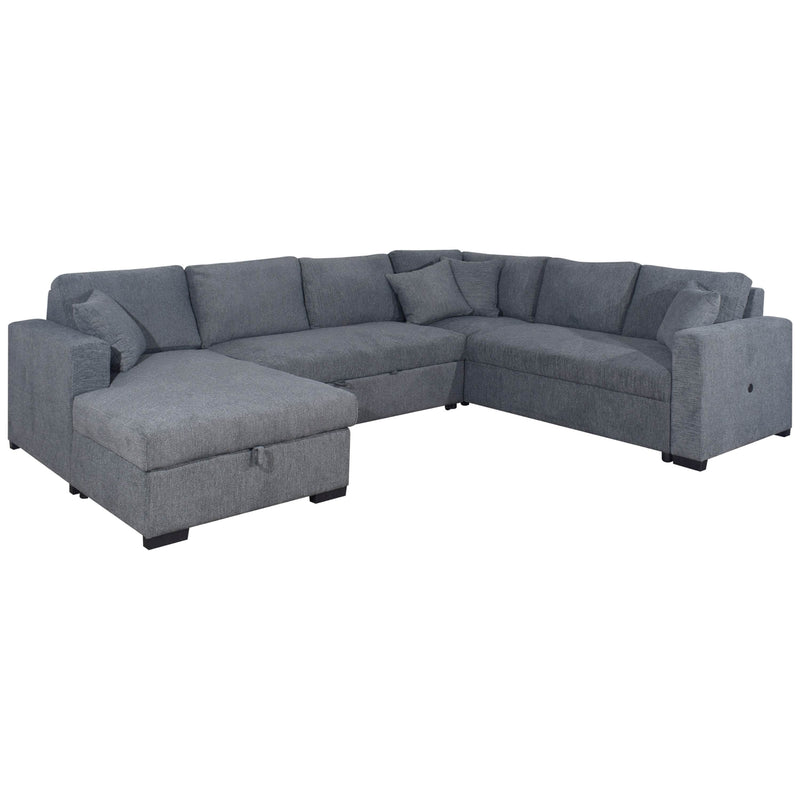 Urban Cali Sleeper Sectional Left Facing Chaise Atherton 123.25" Wide Large Sleeper Sectional Sofa Bed with Storage Chaise in Mecca Grey