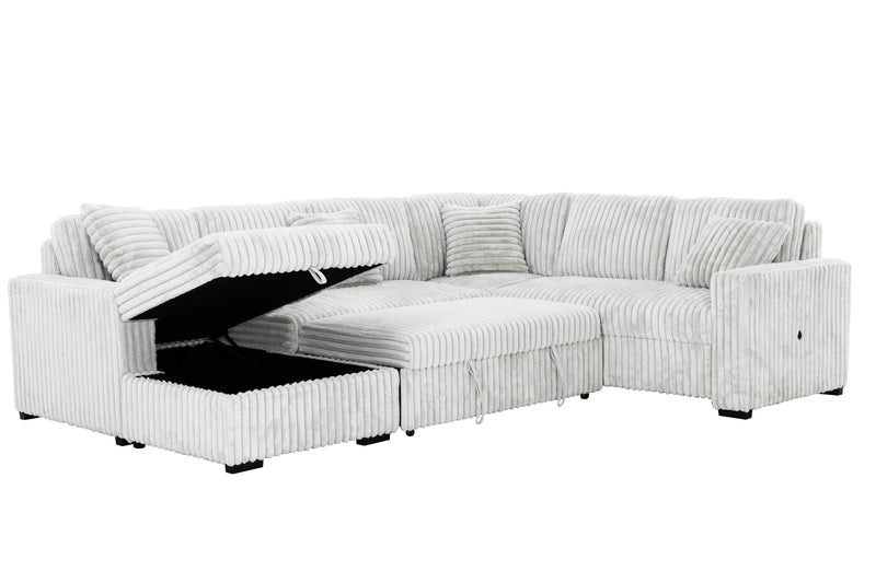 Urban Cali Sleeper Sectional Light Grey / Left Facing Chaise Atherton 123.25" Wide Opulence Plush Minky Corduroy Large Sleeper Sectional Sofa Bed with Storage Chaise - Available in 2 Colours
