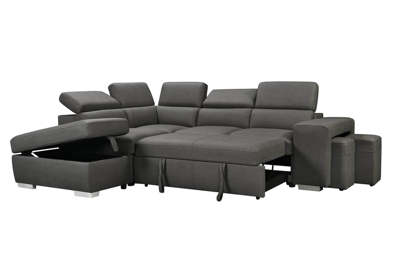 Urban Cali Sleeper Sectional Noble Cement / Left Facing Chaise Pasadena Large Sleeper Sectional Sofa Bed with Storage Ottoman and 2 Stools - Available in 3 Colours