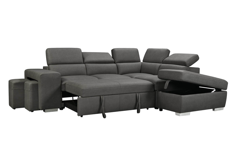 Urban Cali Sleeper Sectional Noble Cement / Right Facing Chaise Pasadena Large Sleeper Sectional Sofa Bed with Storage Ottoman and 2 Stools - Available in 3 Colours