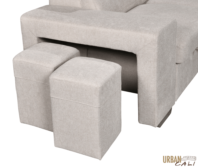 Urban Cali Sleeper Sectional Pasadena Large Sleeper Sectional Sofa Bed with Storage Ottoman and 2 Stools - Available in 3 Colours