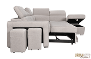 Urban Cali Sleeper Sectional Pasadena Large Sleeper Sectional Sofa Bed with Storage Ottoman and 2 Stools - Available in 3 Colours