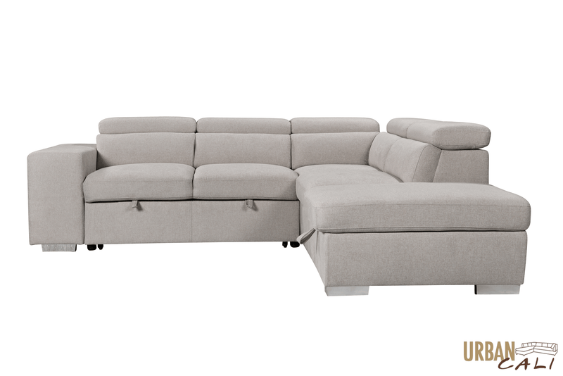 Urban Cali Sleeper Sectional Pasadena Large Sleeper Sectional Sofa Bed with Storage Ottoman and 2 Stools - Available in 3 Colours