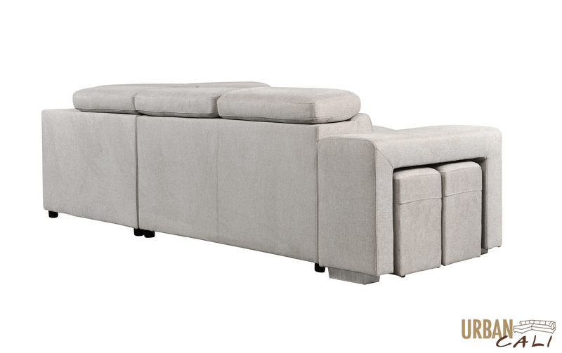 Urban Cali Sleeper Sectional Pasadena Large Sleeper Sectional Sofa Bed with Storage Ottoman and 2 Stools - Available in 3 Colours