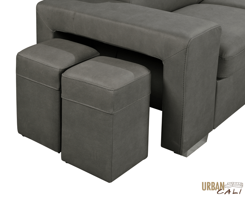 Urban Cali Sleeper Sectional Pasadena Large Sleeper Sectional Sofa Bed with Storage Ottoman and 2 Stools - Available in 3 Colours