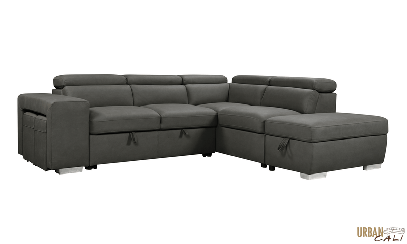 Urban Cali Sleeper Sectional Pasadena Large Sleeper Sectional Sofa Bed with Storage Ottoman and 2 Stools - Available in 3 Colours