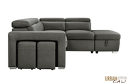 Urban Cali Sleeper Sectional Pasadena Large Sleeper Sectional Sofa Bed with Storage Ottoman and 2 Stools - Available in 3 Colours
