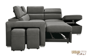 Urban Cali Sleeper Sectional Pasadena Large Sleeper Sectional Sofa Bed with Storage Ottoman and 2 Stools - Available in 3 Colours