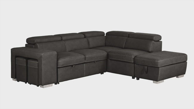 Pasadena Large Sleeper Sectional Sofa Bed with Storage Ottoman and 2 Stools - Available in 3 Colours