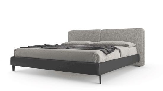 Bethune Platform Bed in Gibraltar Fabric and Gunmetal Eco Leather - Available in 2 Sizes