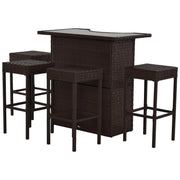Aosom Bar Table 5 Piece Outdoor Patio Rattan Wicker Bar Table and Barstool Set in Dark Brown