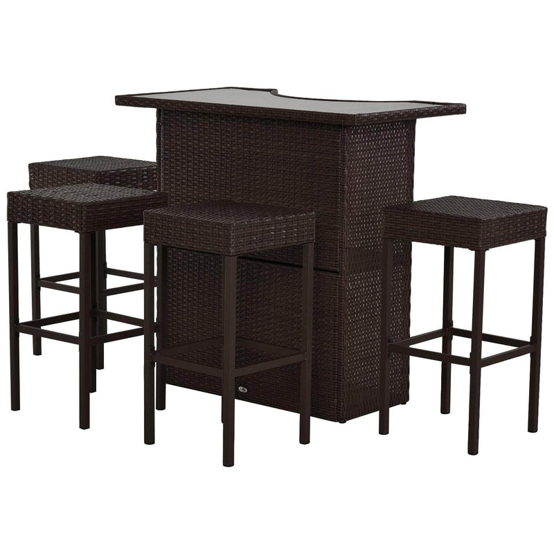 Aosom Bar Table 5 Piece Outdoor Patio Rattan Wicker Bar Table and Barstool Set in Dark Brown