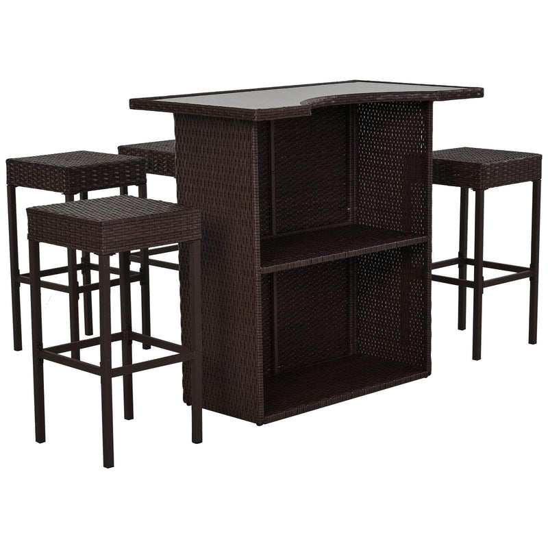 Aosom Bar Table 5 Piece Outdoor Patio Rattan Wicker Bar Table and Barstool Set in Dark Brown