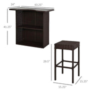 Aosom Bar Table 5 Piece Outdoor Patio Rattan Wicker Bar Table and Barstool Set in Dark Brown