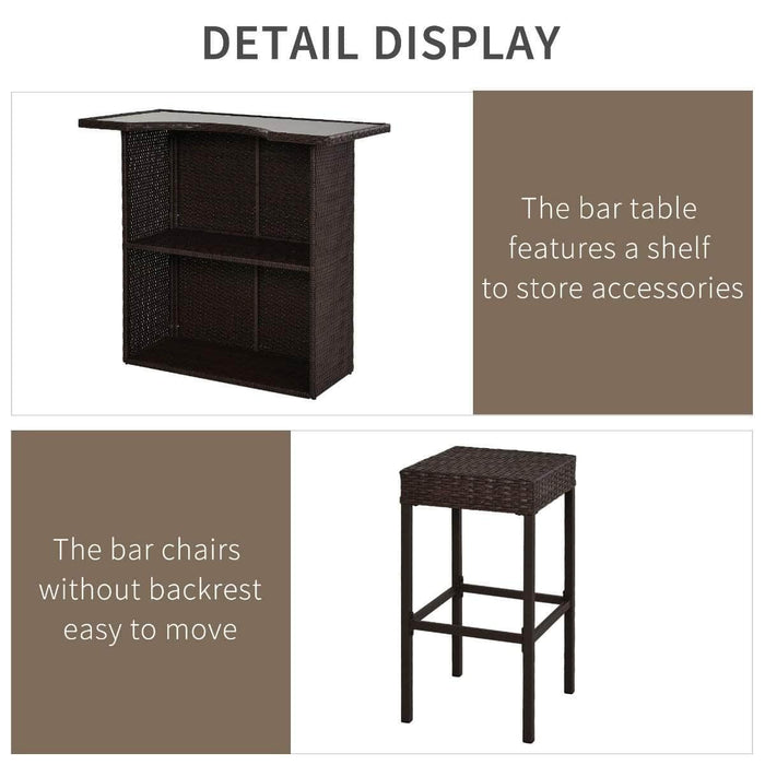 Aosom Bar Table 5 Piece Outdoor Patio Rattan Wicker Bar Table and Barstool Set in Dark Brown
