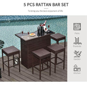 Aosom Bar Table 5 Piece Outdoor Patio Rattan Wicker Bar Table and Barstool Set in Dark Brown