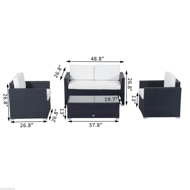 Aosom Conversation Set 4 Piece Outdoor Patio Wicker Rattan Conversation Sofa Set - Available in 2 Colours