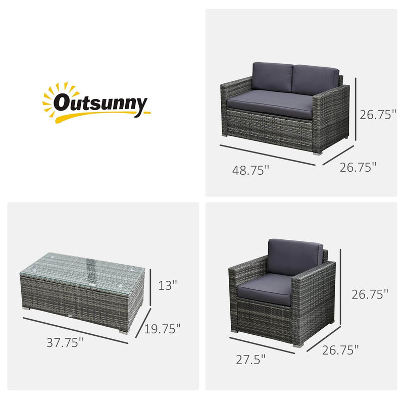 Aosom Conversation Set 4 Piece Outdoor Patio Wicker Rattan Conversation Sofa Set - Available in 2 Colours