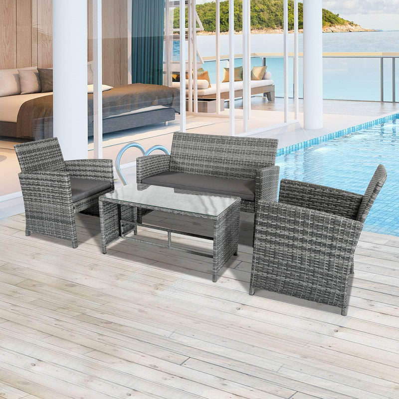 Aosom Conversation Set 4 Piece Outdoor Patio Wicker Rattan Garden Lawn Chair with Table Conversation Set - Available in 2 Colours