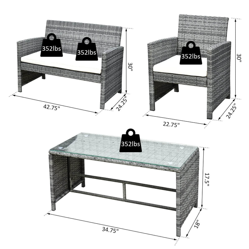 Aosom Conversation Set 4 Piece Outdoor Patio Wicker Rattan Garden Lawn Chair with Table Conversation Set - Available in 2 Colours